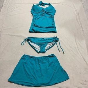 COCO REEF 3 PIECES BLUE TANKINI BIKINI SET M 32DD 34DD